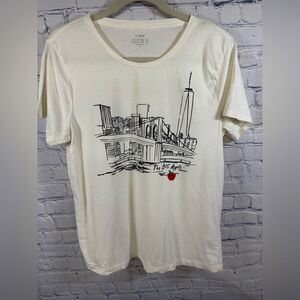 J Crew Factory Cream The Big Apple Graphic Classic 100% Cotton Tee Shirt L